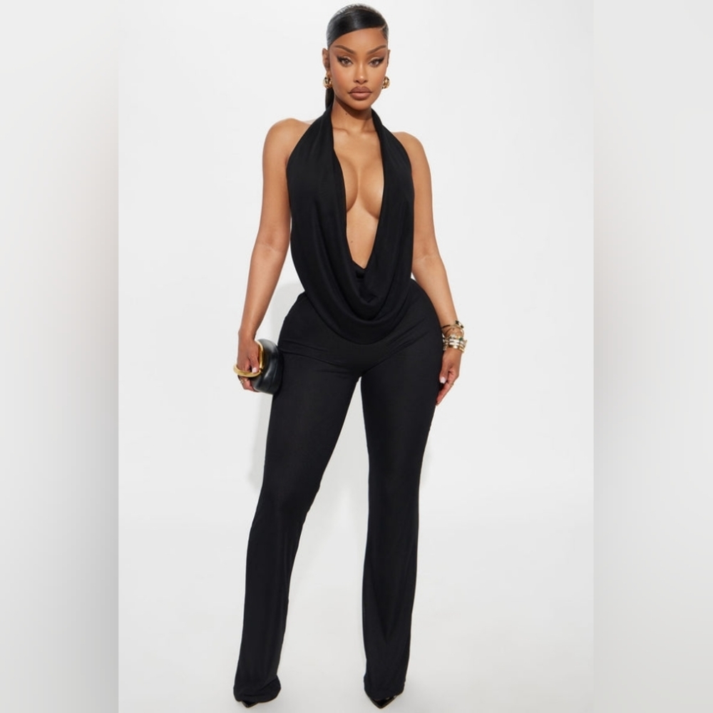 NEW! Fashion Nova Elegant Black Drape Pant Set